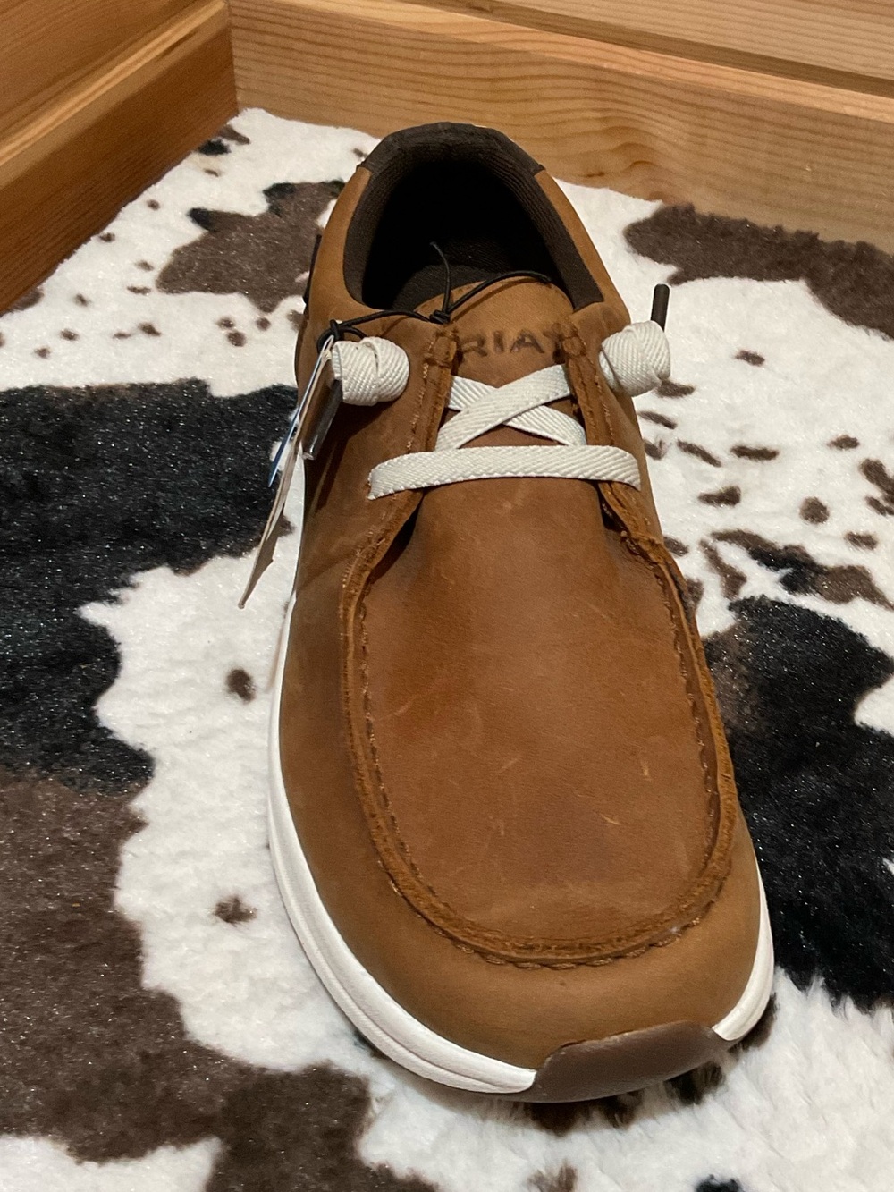 Ariat Tan/Brown Leather Slip-On Loafer with White Sole